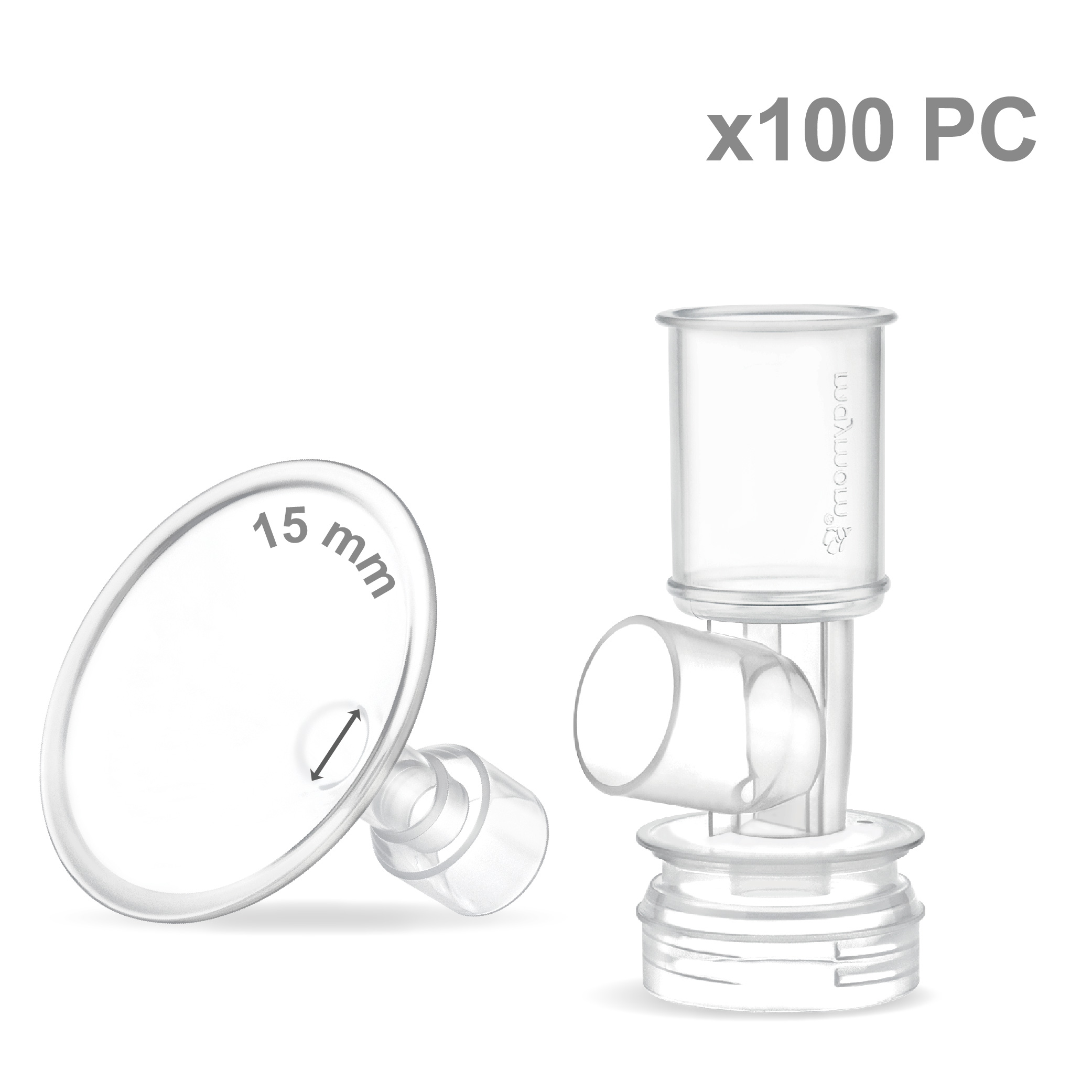 (image for) Maymom 15 mm Detachable Flanges with Connectors for Ameda Purely Yours, Hospital Grad, Mya Joy Pumps; bulk, 100 pc, for USA ONLY